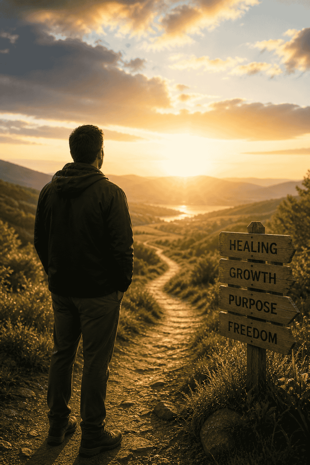 Man looking out to bright future