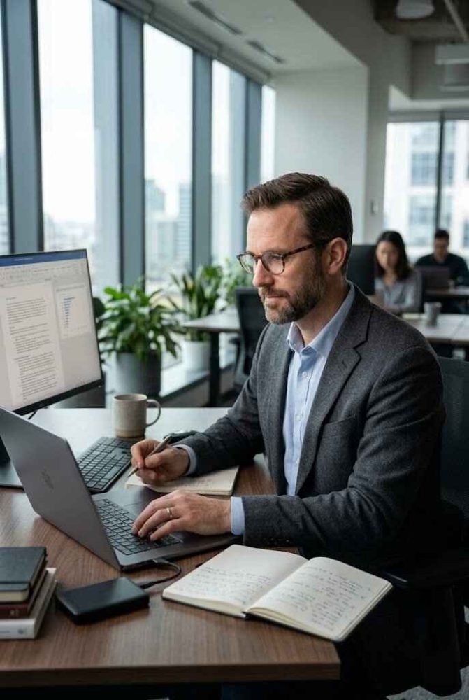 Man working diligently on computer